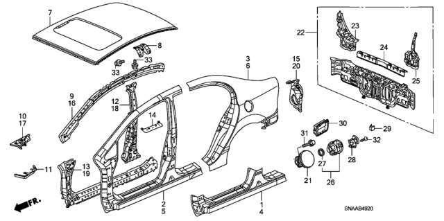 2009 Honda Civic Panel, RR. Diagram for 66100-SNE-A00ZZ