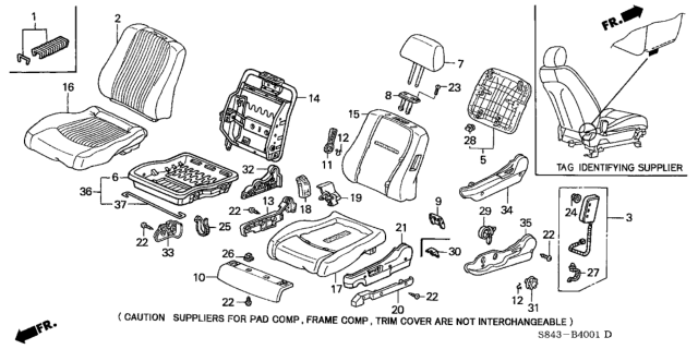 2001 Honda Accord Cover Set, Driver Side Trim (Light Quartz Gray) (Side Airbag) (Leather) (Setex) Diagram for 04815-S87-306ZB