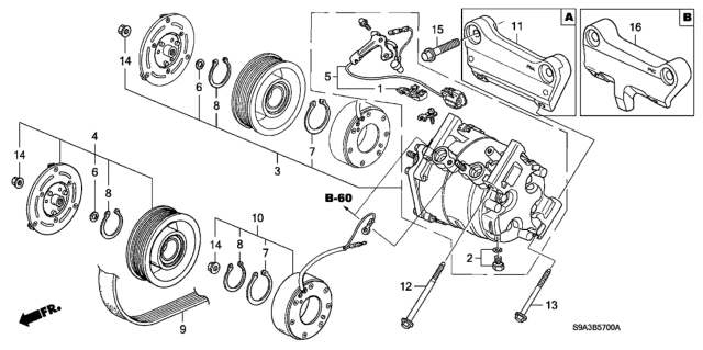 2002 Honda CR-V Clutch Set, Compressor Diagram for 38900-PNB-006