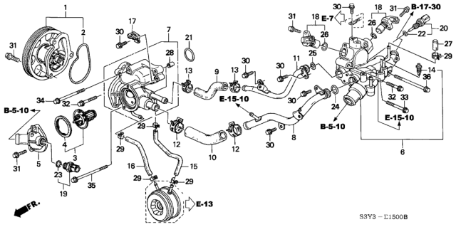 2001 Honda Insight Thermostat Assembly Diagram for 19301-PHM-305