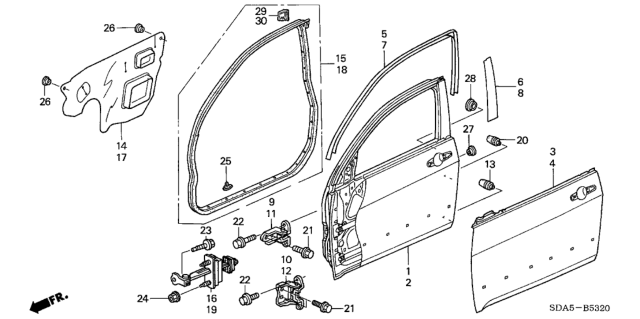 2006 Honda Accord Skin, L. FR. Door Diagram for 67151-SDC-A00ZZ