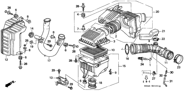 1999 Honda Civic Muffler Set, Air Cleaner Diagram for 17250-P2J-000
