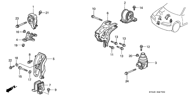 1996 Honda Accord Bracket, RR. Engine Mounting (MT) Diagram for 50827-SM4-000