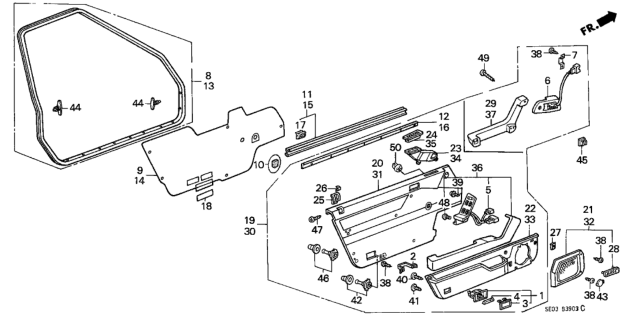 1988 Honda Accord Switch Assembly, Right Front Power Window (Mauve Red) Diagram for 35760-SE3-X01ZF