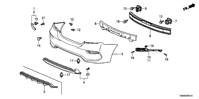 2014 Honda Civic Spacer, L. RR. Bumper Side Diagram for 71598-TS8-A51