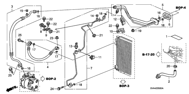 2007 Honda Civic Clip, Air Conditioner Pipe Diagram for 80382-S7A-003
