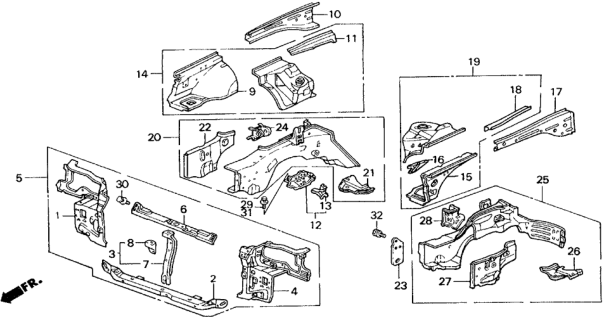 1988 Honda Civic Frame, L. FR. Side Diagram for 60910-SH5-A00ZZ