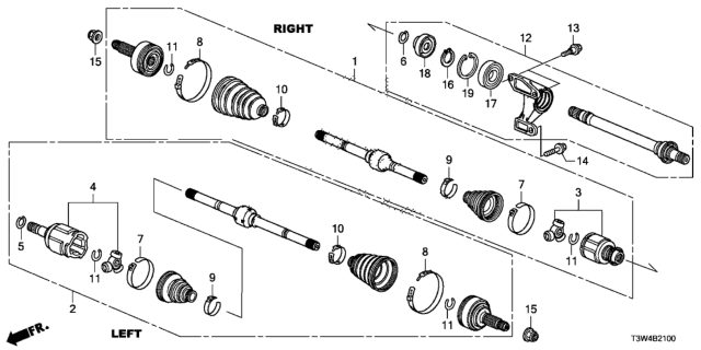 2014 Honda Accord Hybrid Driveshaft Assembly, Driver Side Diagram for 44306-T3V-A01