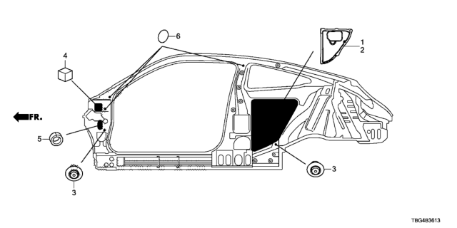 2016 Honda Civic Seal R, Quarter Hole Diagram for 74514-TBG-A00