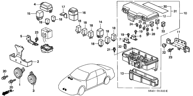 2000 Honda Accord Box Assembly, Relay Diagram for 38250-S84-A32