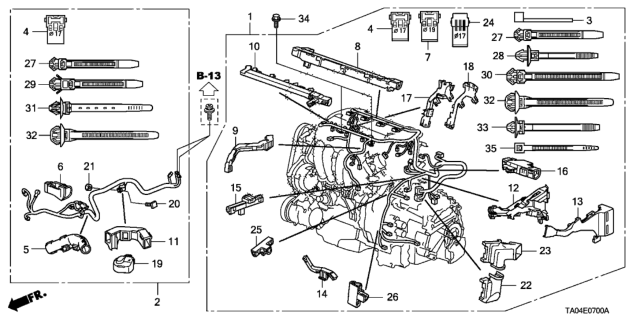 2011 Honda Accord Clip, Engine Harness (17MM) (Dark Brown) Diagram for 91503-R40-003