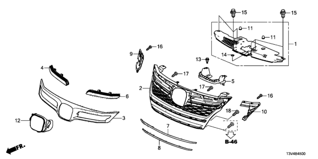 2014 Honda Accord Lens, R. FR. Grille Diagram for 71124-T3V-A01