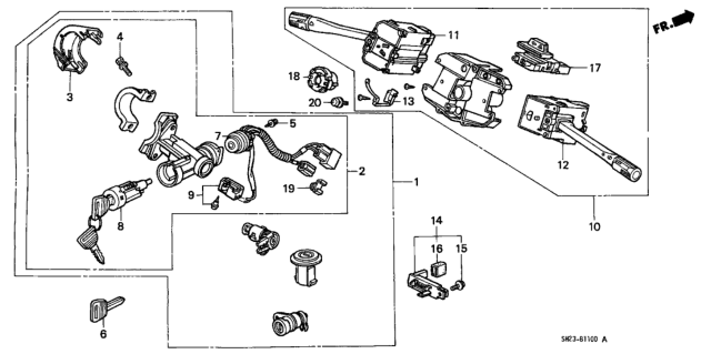 1989 Honda CRX Cylinder, Steering Diagram for 35131-SH3-A01