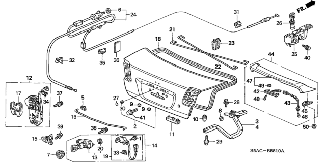 2005 Honda Civic Cable, Trunk & Fuel Lid Opener Diagram for 74880-S5A-305