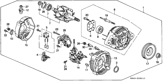 1992 Honda Accord Alternator Assembly (Cjp16) (Denso) Diagram for 31100-PT3-A51
