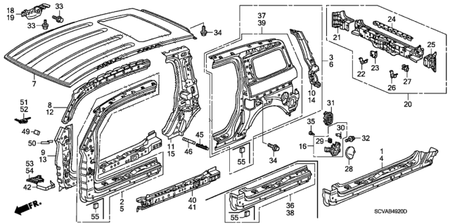 2009 Honda Element Outer Panel - Roof Panel Diagram