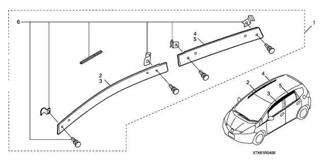 2009 Honda Fit Visor, L. RR. Door Diagram for 08R04-TF0-0M104