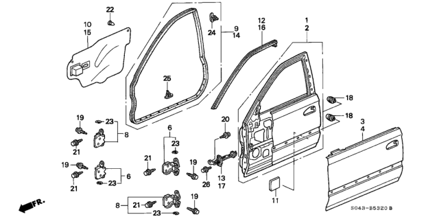 1997 Honda Civic Seal, L. FR. Diagram for 72361-S05-A00