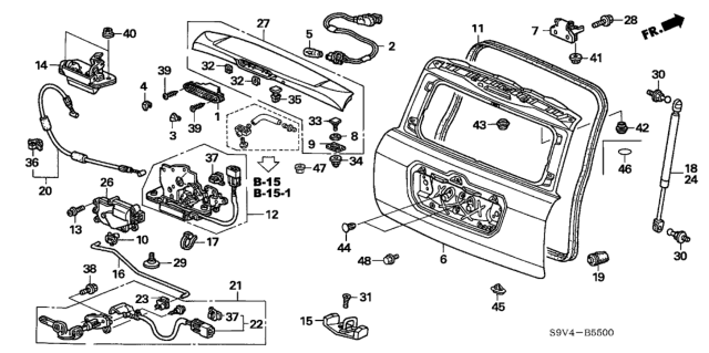 2005 Honda Pilot Stay Assembly, Driver Side Tailgate Open Diagram for 74870-S9V-A01