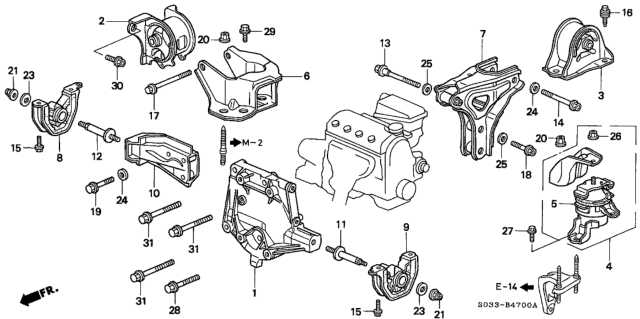 1996 Honda Civic MT Engine Mount Diagram