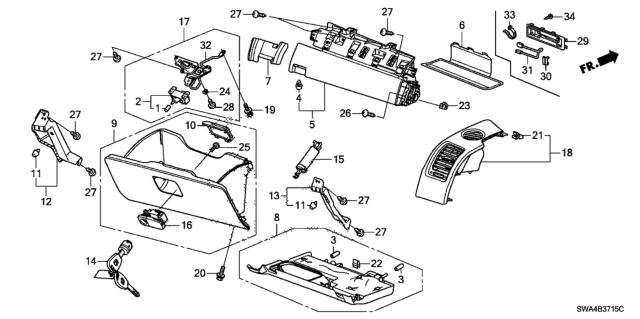 2011 Honda CR-V Instrument Panel Garnish (Passenger Side) Diagram