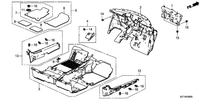 2013 Honda CR-Z Floor Mat, R. FR. *NH167L* (GRAPHITE BLACK) Diagram for 83601-SZT-A01ZB
