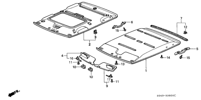 1996 Honda Civic Lining Assy., Roof *NH220L* (Sunroof) (CLEAR GRAY) Diagram for 83200-S01-A10ZA