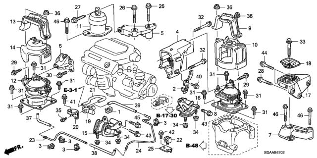 2007 Honda Accord Engine Mounts (V6) Diagram