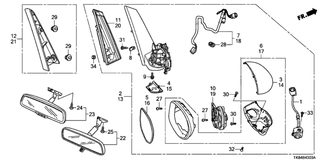 2014 Honda Odyssey Harness Set, L. Diagram for 76255-TK8-A41