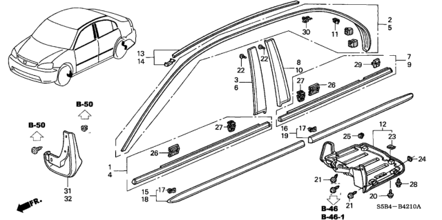 2004 Honda Civic Molding Assy., R. Drip Roof Diagram for 72420-S5D-A11