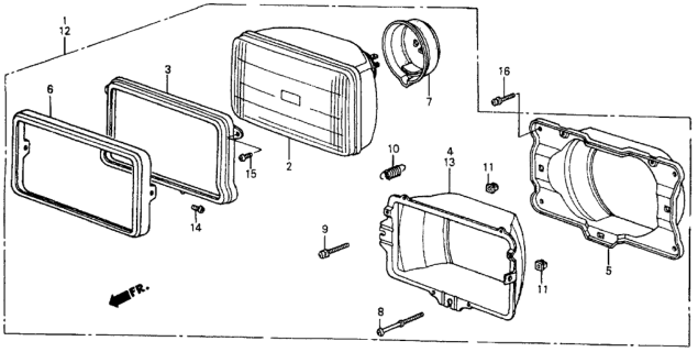 1985 Honda CRX Case, Headlight Diagram for 33113-SB2-661
