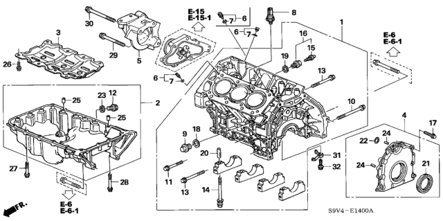 2006 Honda Pilot Block Assy., Cylinder Diagram for 11000-RJE-A01