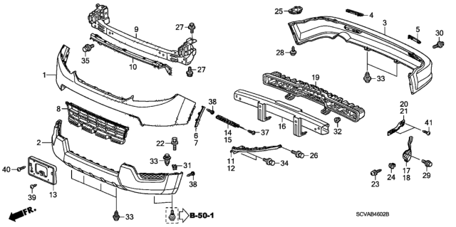 2009 Honda Element Absorber, RR. Bumper Diagram for 71570-SCV-A50