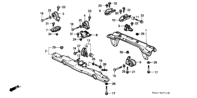 1991 Honda CRX Beam, FR. (Hf) Diagram for 50250-SH2-A01