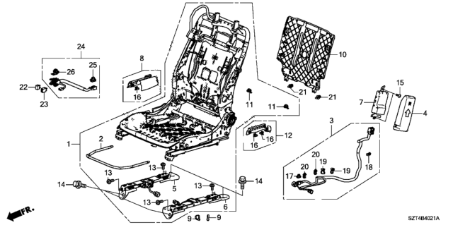 2011 Honda CR-Z Sub-Wire, R. FR. Seat-Back OPDS Diagram for 81162-SZT-A01