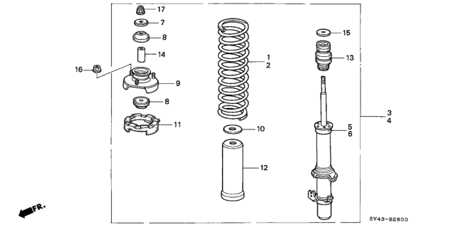 1994 Honda Accord Shock Absorber Assembly, Right Front Diagram for 51601-SV4-A13