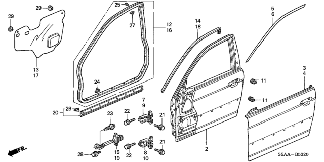 2004 Honda Civic Tape, R. FR. Door (Upper) (Outer) Diagram for 67326-S5D-A01