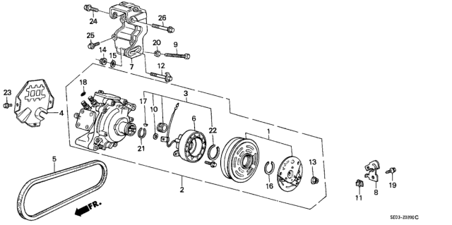 1989 Honda Accord Clutch Set, Compressor Diagram for 38011-PH4-A02