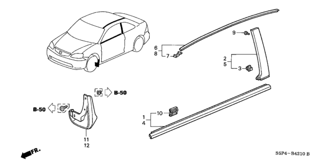 2001 Honda Civic Molding Assy., R. Roof Diagram for 74306-S5P-A00