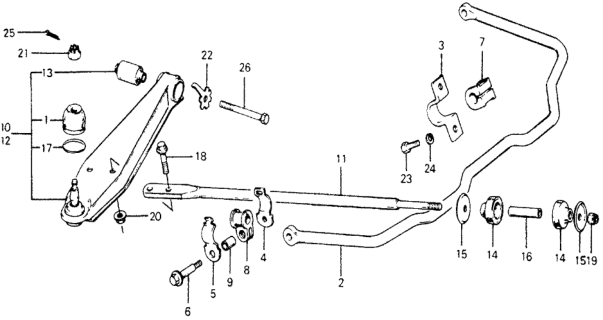 1977 Honda Accord Arm, Right Front (Lower) Diagram for 51350-671-405