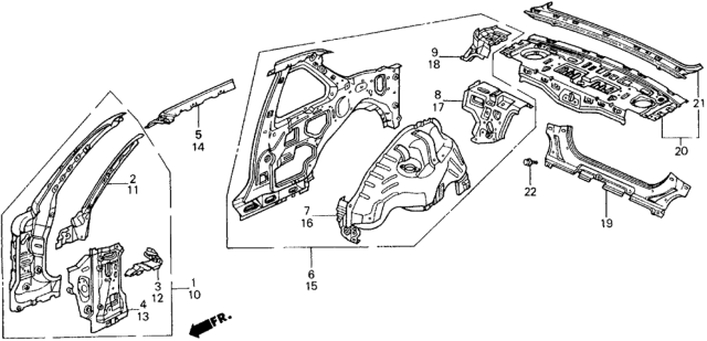 1988 Honda Prelude Panel, L. RR. (Inner) Diagram for 64700-SF1-A00ZZ