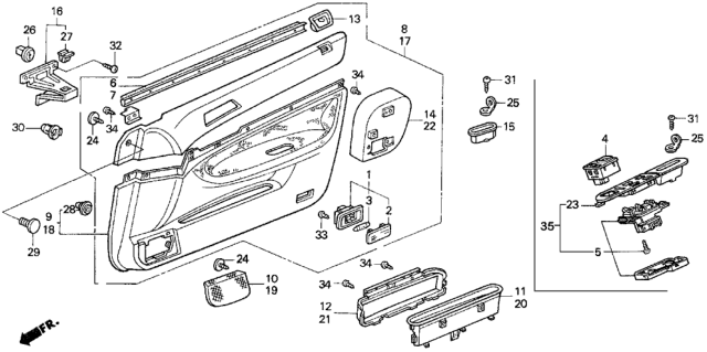 1994 Honda Accord Switch Assembly, Power Window Master (Weastec) Diagram for 35750-SV1-A02