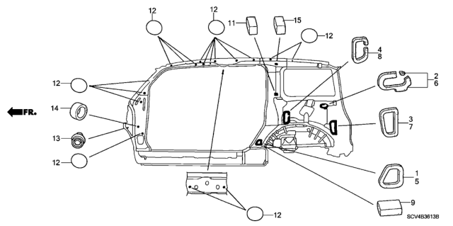 2004 Honda Element Seal, R. RR. Wheel Arch Hole Extension Diagram for 74514-SCV-A00