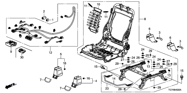 2020 Honda Pilot Frame, R. FR. Seat Diagram for 81126-T6Z-A01