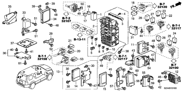 2010 Honda Pilot Box Assembly, Fuse Diagram for 38200-SZA-A21