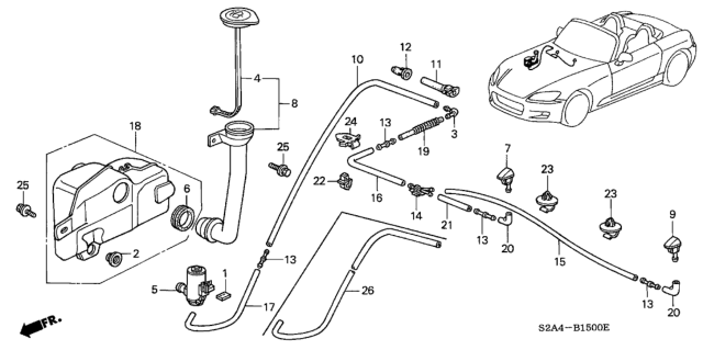 2005 Honda S2000 Nozzle Assembly, Passenger Side Windshield Washer (Suzuka Blue Metallic) Diagram for 76810-S2A-A03ZH