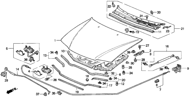 1995 Honda Accord Lock Assembly, Hood Diagram for 74120-SV4-A01