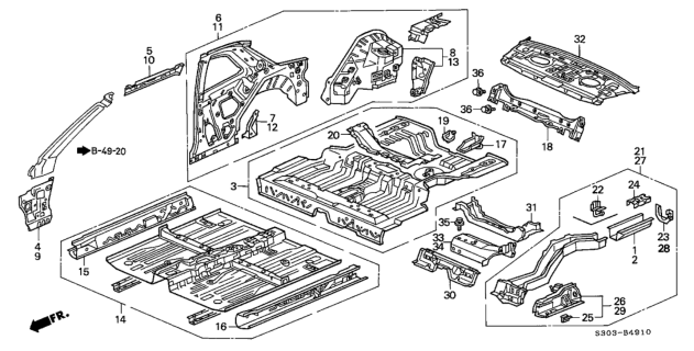 1998 Honda Prelude Sill, L. FR. Inside Diagram for 65190-S30-A00ZZ