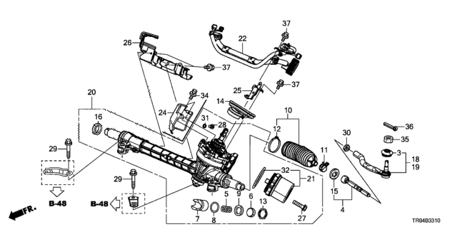 2012 Honda Civic Box, Power Steering Gear Diagram for 53601-TR0-A04