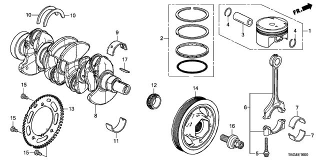 2016 Honda Civic Ring Set, Piston Diagram for 13021-5AA-A01